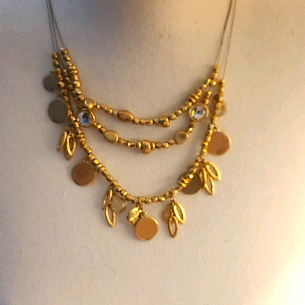 Chico's Gold Drop Necklace w Beads & Rhinestones